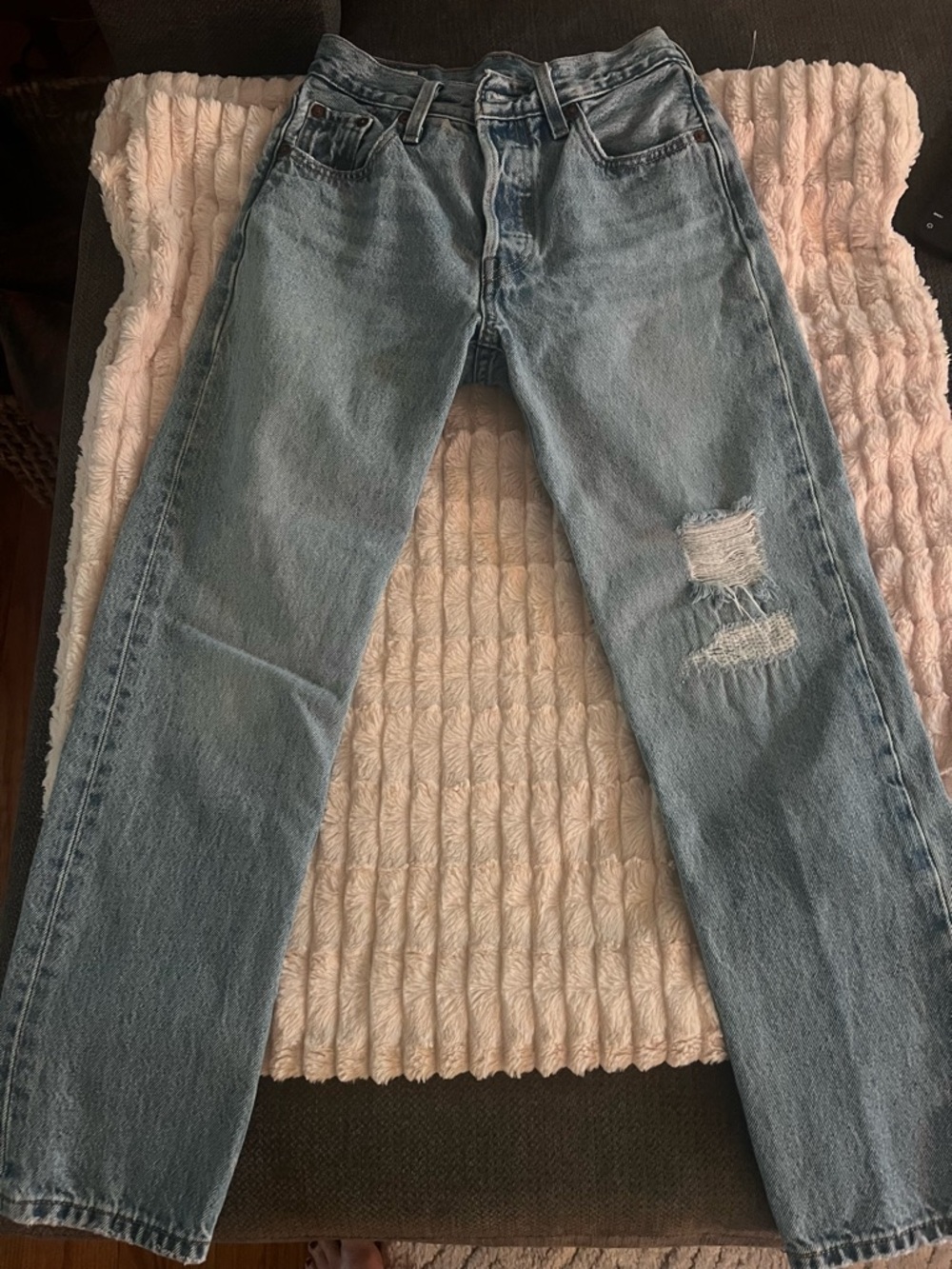 Levi’s 501 Light Wash Distressed Straight Leg Jeans